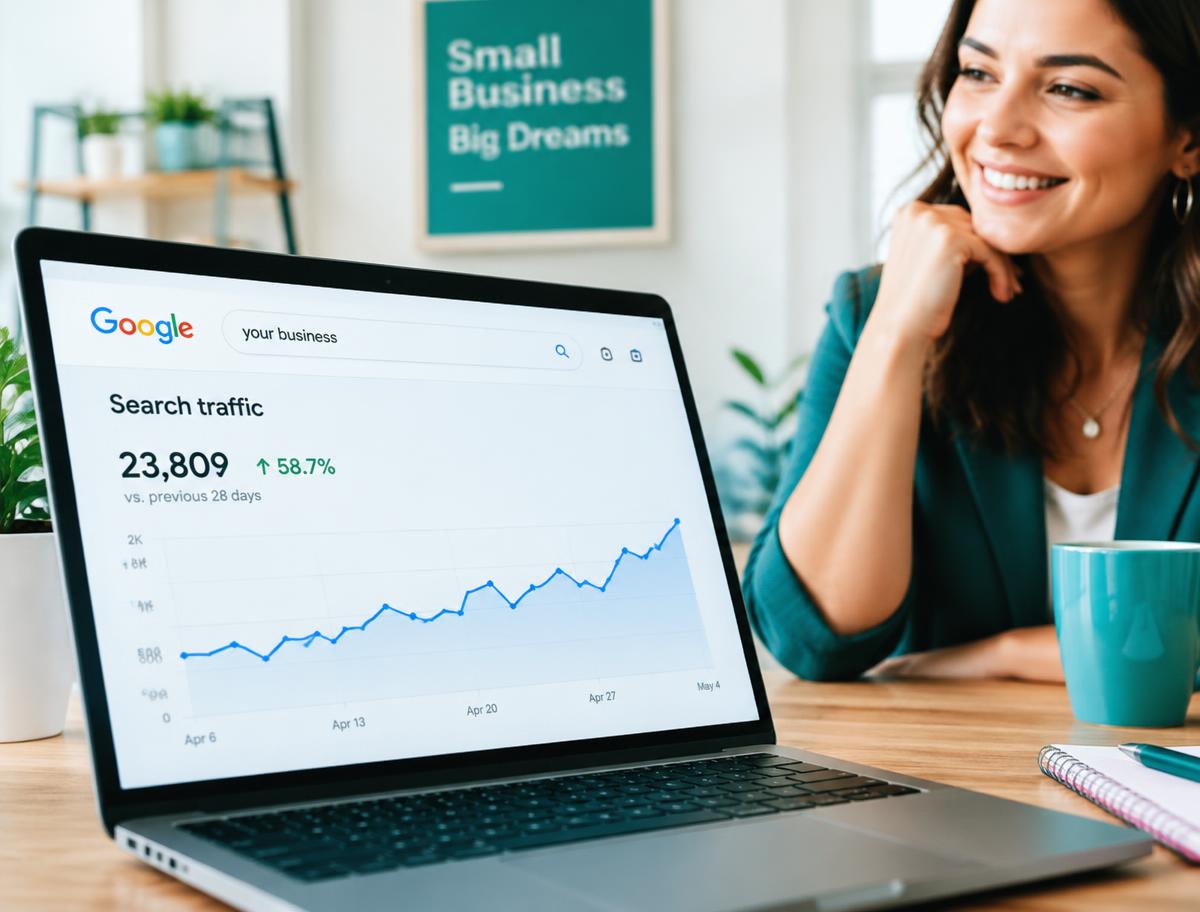 Business owner watching Google search traffic grow